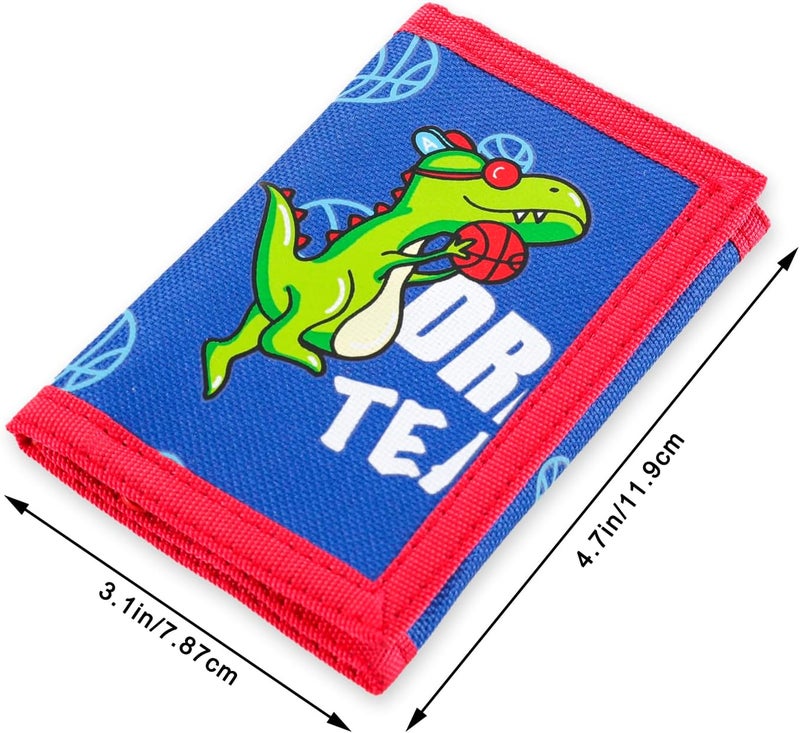 Nitort Kids Wallet RFID Trifold Strong Velcro Basketball Dinosaur Printed Canvas Coin Pocket with Zipper Cute Novelty Card Holder for Sports School Children Birthday Festival Gifts - Image 4